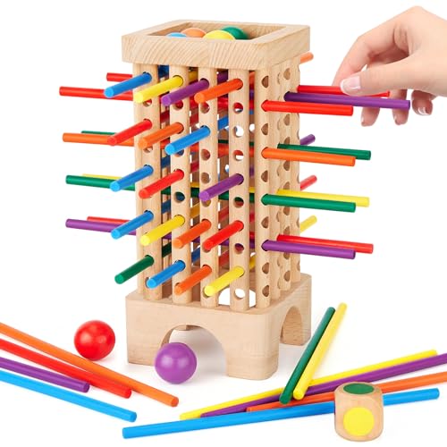 Montessori Game Wooden Board Games, 42 Colorful Sticks Dice Game Math Learning Toys for 3 4 5 6 Year Olds, Builds Fine Motor Skills & Counting, Family Travel Games for 3 Year Olds Gift for Kids