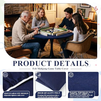 Newwiee Blue 36 Inch Felt Card Game Tablecover Round 36in to 48in Tablecloth Poker Table Cover Round Elastic Table Mat for Playing Cards Mahjong - color: Blue
