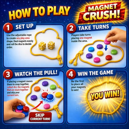 Magnet Crush Magnetic Strategy Board Game (Rainbow) for Kids & Adults, Fun Tabletop Magnet Placement Game, STEM Educational Toy, Family Party Game, Travel Game, Puzzle Brain Teaser, Gift for Ages 9+