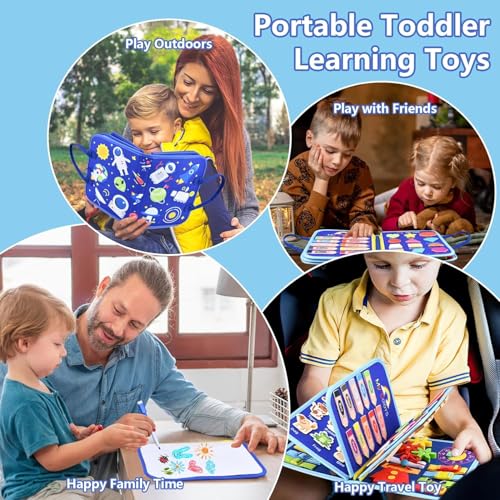 Toddler Busy Board, Montessori Toys for Boys, Sensory Board Birthday Gifts - Educational Busy Book, Learning toys for Toddlers, Preschool Learning Activities and Travel Toys for Airplane Car, Blue - size: Space - Blue