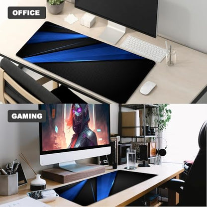 Desk Pad Large Gaming Mouse Pad Extended Keyboard Mouse Mat,Black Blue | 35.4 X 15.7 Inch Desk Pad Non-Slip Rubber Base Stitched Edge Computers Laptop Desk - color: Black Blue, size: 35.4" x 15.7"