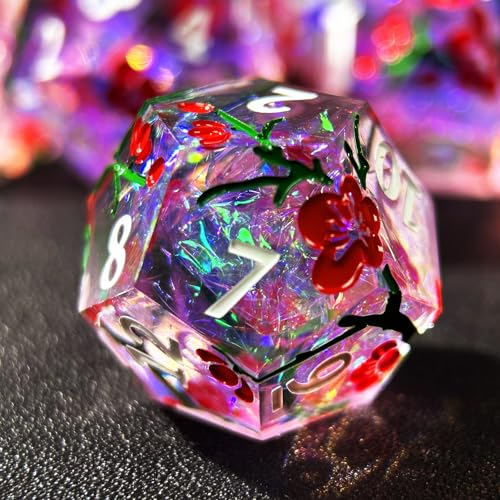 HAOMEJA Resin Flower Dice Set 7pcs/ Sharp Edged Polyhedral Dice/Apply to D&D/DND/RPG-MTG/Role Playing Table Game/Easter/Halloween Party Gift (Purple & White Numbers) - color: 7 Purple & White Numbers