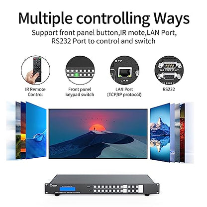 8x8 HDMI Matrix 4K@30Hz (Built-in US ADI Chip), 1U Rackmount AV Switcher, RS232+LAN Ports, 6 Control Modes, Hot Swappable, Power Off Memory, 16 Preset Scenes, EDID HDCP Compatible - size: 8 in 8 out