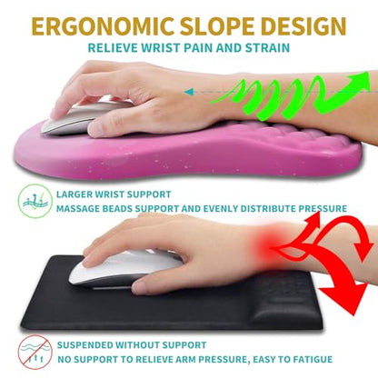 Hokafenle 2 in 1 Ergonomic Mouse Pad Wrist Support & Wrist Rest for Computer Keyboard Set, with Relieve Carpal Tunnel Pain Massage Bulge and Full Memory Gel Design (2In1 Set, Sweet Pink) - color: Hk020-sweet Pink