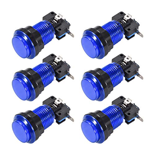 uxcell Game Push Button 33.5mm Round 12V LED Illuminated Push Button Switch with Micro Switch for Arcade Video Games Blue 6pcs - color: Blue