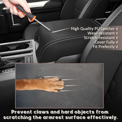 ramue Center Console Armrest Cover for Ford F150 2015-2020 Bucket Seat Only | for F250 F350 F450 2017-2022/Expedition 2018-2024，Anti-Scratch ， Non-Slip ， PU Leather ，Easy Install - size: for F150 13th Gen(Bucket Seat Only)