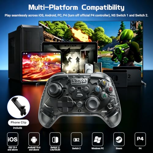 Joso Game Controller with Phone Mount, Play on iPhone/iPad/Android/PS4/PC/Switch with Hall Effect Joysticks/Hall Triggers, Supports Wired Controller with 1000Hz Polling Rate/Cloud Gaming/Streaming - color: Black
