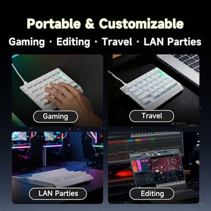 AJAZZ AK029 Wired One-Handed Hall Effect Mechanical Gaming Keypad, 29 Keys | Magnetic Switch, Rapid Trigger, 8KHz Polling, SOCD/DKS, RGB Backlit, Web Driver Customizable, Portable, White Contour Line - color: Contour White