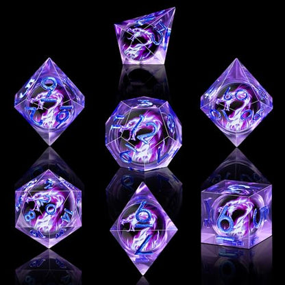AUSTOR Violet Flame Dragon Dice Set - 7 Pieces Resin Dice: D20, D12, D10, D8, D6, D4 with Case - color: Violet Flame Dragon