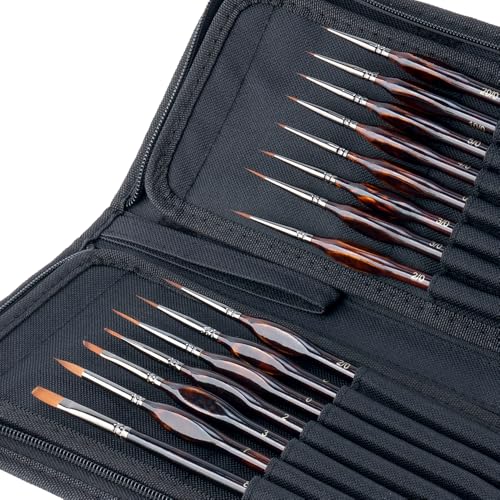 Transon 15Pcs Extra Fine Detail Paint Brushes with Brush Storage Organizer for Model Miniature Painting and Acrylic Watercolor Gouache Painting - size: 15 PCS