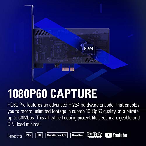 Elgato HD60 Pro1080p60 Capture and Passthrough, PCIe Capture Card, Low-Latency Technology, PS5, PS4, Xbox Series X/S, Xbox One