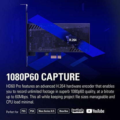 Elgato HD60 Pro1080p60 Capture and Passthrough, PCIe Capture Card, Low-Latency Technology, PS5, PS4, Xbox Series X/S, Xbox One