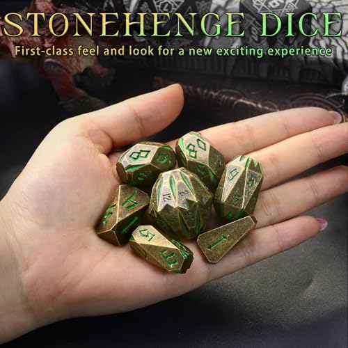 ZHOORQI Metal DND Dice Stonehenge Polyhedral Die Set for RPG(Bronze Green | D and D Dice, 7Pcs/Set Unique Cool Dice, Perfect Dice Gifts for Dungeons and Dragons RPG Role Play Games - color: Bronze Green