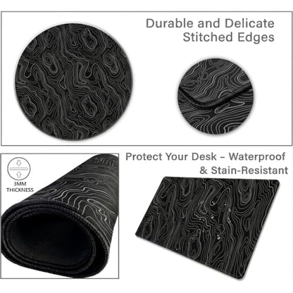 Desk Mat Gaming Mouse Pads – Midnight Topography, Large 31.5 x 11.80 Inch Extended Gaming Mouse Pad, Large Desk Mat, Non-Slip Backing with Ultra-Smooth Surface for Gaming, Office & Home Desk - color: Midnight Topography, size: Large