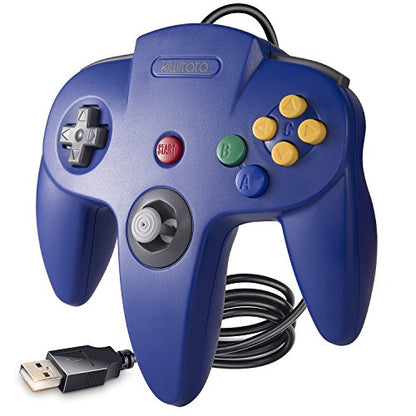 KIWITATA 2 Pack N64 USB Controller for PC Games, Classic N64 Wired Bit Emulator Gaming Pad Joystick Controller for Windows XP/7/8/10 & Mac & RetroPie Blue - color: Blue