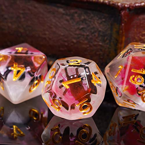Cusdie 7-Die DND Dice, Polyhedral Dice Set Filled with Animal, for Role Playing Game D&D Dice (Black Spider) - color: Black Spide
