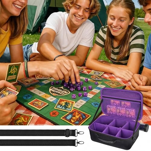 casmilee Deck Box Carrying Case for MTG/TCG Cards with Playmat Straps | 6 Adjustable Dividers, Mesh Pocket, Shoulder Strap, Holds Deck Boxes, Dice and Playmat, Case Only - color: Purple