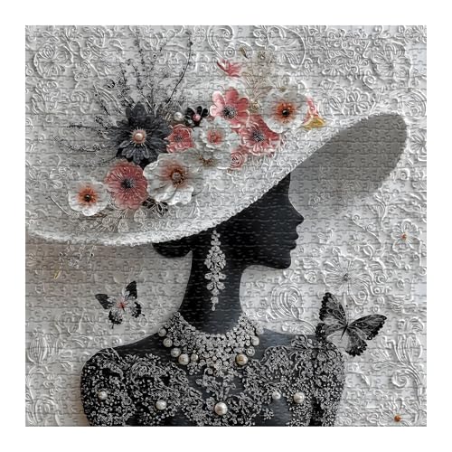 Impossible Puzzles for Adults 1000 Pieces,PICKFORU Floral Muse Puzzle Elegant Lady,Beauty Flower Woman Puzzle Black and White Pearl,Hard Challenge Jigsaw Puzzles Aesthetic - style: Floral Muse Puzzle