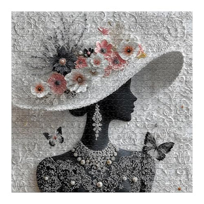 Impossible Puzzles for Adults 1000 Pieces,PICKFORU Floral Muse Puzzle Elegant Lady,Beauty Flower Woman Puzzle Black and White Pearl,Hard Challenge Jigsaw Puzzles Aesthetic - style: Floral Muse Puzzle