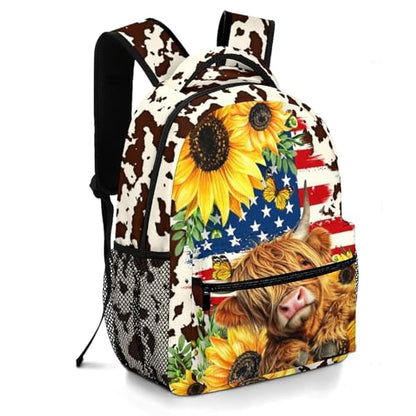 School Backpack for Girls Boys Highland Cow Girls Backpack for Kids Children Teens Elementary Middle School Students Bookbag Ages 6-18 Lightweight Travel Back Pack - color: Highland Cow