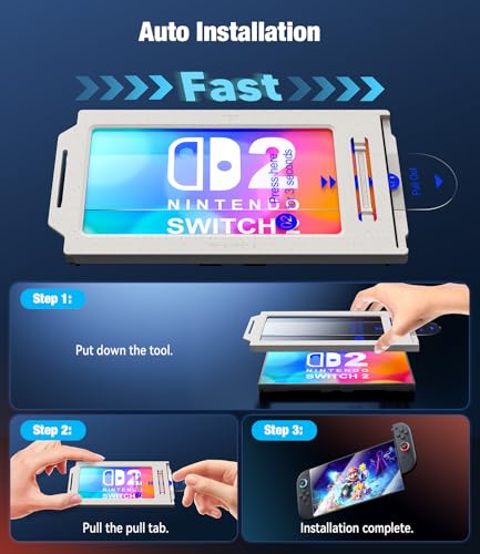 for Nintendo Switch 2 Screen Protector - 2025 Switch2 9H Tempered Glass, HD Clear with Auto Dust Removal, Anti-Scratch & Bubble-Free Installation Kit (2 Pack)