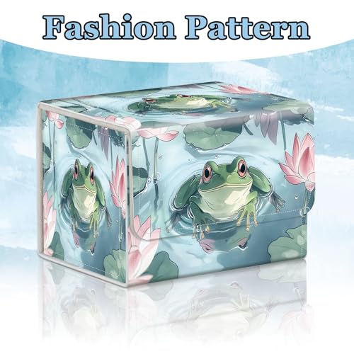 Commander Deck Box for Trading Cards - Fits 100+ Double Sleeved Cards, PU Leather MTG TCG Storage Case with Strong Magnetic Closure, Frog in Pond - color: Frog in Pond