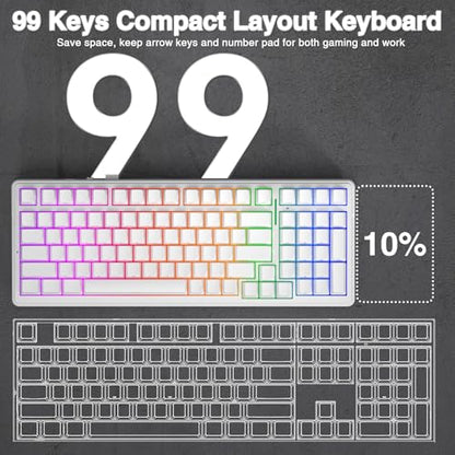AULA F99 Wireless Mechanical Keyboard,Triple-Mode(BT5.0/2.4GHz/USB-C),Gasket Mounted Creamy Keyboard with Linear Switches, Side Printed PBT Keycaps,RGB Backlit PC Gaming Keyboards for Win/Mac - color: White