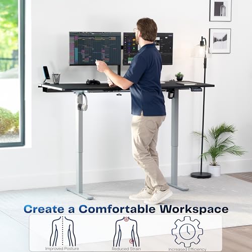 VIVO Black 71 x 30 in Standing Desk, DESK-KIT-1G6-P3B-71 | Electric, Holds 220 lbs, Sit Stand, Height Adjustable, Cable Tray, Full-Size Mouse Pad, Office Furniture, Gray Frame - color: Black Top / Gray Frame, size: 71 x 30