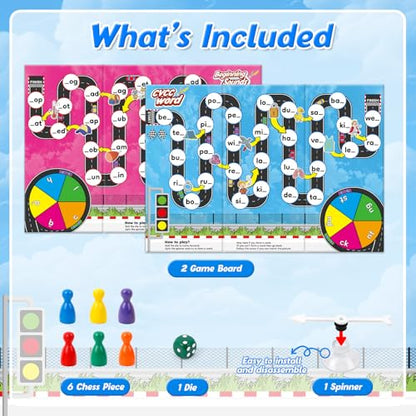 Broytain Phonics Board Games for Kids,Educational Learning CVC and CVCC Board Games for Boys and Girls,Reading and Spelling Word Games Ages 4 5 6,Classroom Travel Indoor Outdoor Family Games