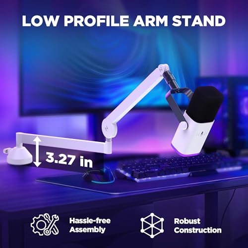 InnoGear Low Profile Mic Arm, 360° Rotatable Microphone Boom Arm Mic Stand for Fifine AM8 K669B Blue Yeti HyperX QuadCast SoloCast AT2020, with Mic Clip 3/8" to 5/8", 3/8" to 1/4" Adapter, White - color: White, style: Low-profile A