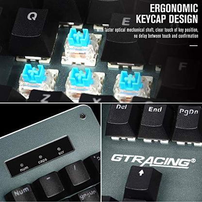 GTRACING Mechanical Keyboard, Wired Gaming Keyboard, Switch 104 Keys Rainbow Backlit Keyboard and 20 LED Lighting Effect for PC Computer Gamers (Gray)