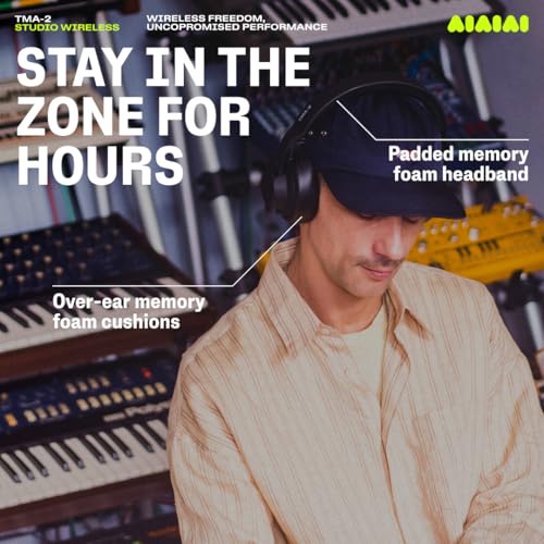 AIAIAI TMA-2 Studio Wireless Black Over-Ear Headphones, W+ Link + Bluetooth | Studio headphones for mixing and producing, W+ Link and Bluetooth, 20+ Hours of Playback, detailed sound, app EQ, memory foam