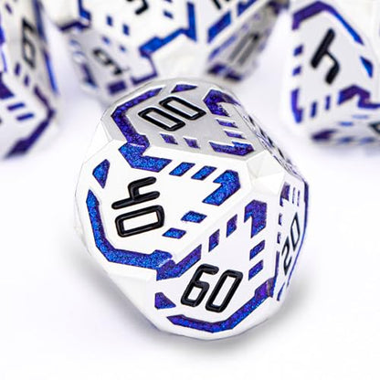 Metal DND Sci-fi Dice Set 7PCS Stripe Polyhedral Dice for Dungeons Dragons RPG Role Playing Game, Glitter D and D Dice with Gift Box D6 D8 D10 D12 D20 (Silver Blue) - color: Silver Blue