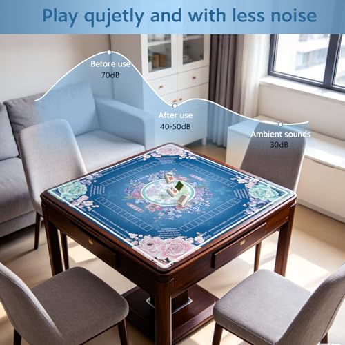 Blue Mahjong Mat for Table, American Mahjong Mat with Rules, 31.5''x31.5'' | Non-Slip & Noise Reduction Mah Jongg Gift with Carrying Bag for Poker, Board Games, Dominoes, Cards & Tile Games - color: Blue