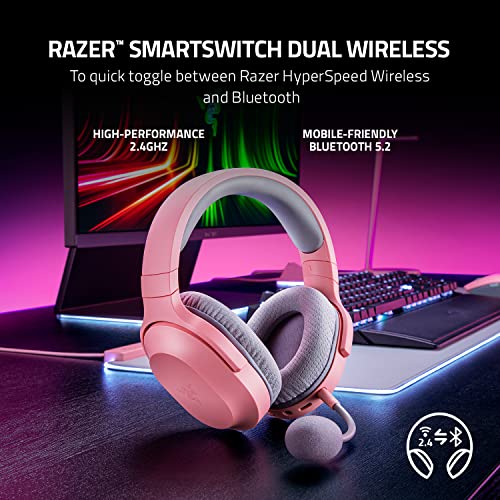Razer Barracuda X Wireless Gaming & Mobile Headset, Quartz Pink | 2.4GHz + Bluetooth, Lightweight, 40mm Drivers, Detachable Mic, 50 Hr Battery - color: Pink, size: Standard, style: Barracuda X