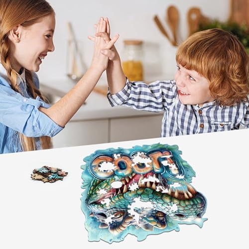Reouinty Wooden Puzzles 500 Pieces, Ulgy Crocodile Jigsaw Puzzles Animal Unique Shaped Wood Cut Puzzle Gifts for Adults and Family Puzzle Games 15.2x17.5 in - color: Cool Crocodile, size: 500pcs