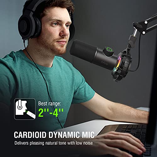 FIFINE USB Gaming Microphone, RGB Dynamic Mic with Tap-to-Mute & Headphone Jack, Plug & Play Cardioid Mic for PC PS4/5, Streaming Podcast Twitch YouTube Discord - for Gamers and Youtubers - K658