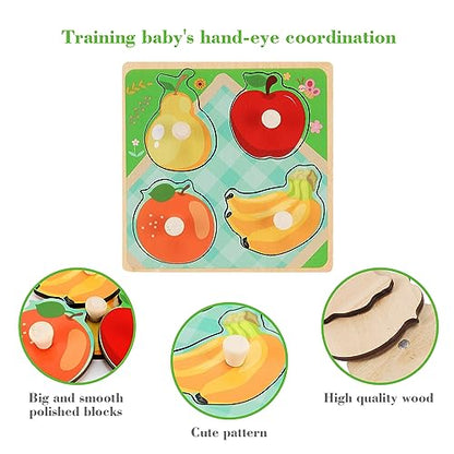 Wooden Peg Puzzles for Toddlers 1-3, Kids' Educational Preschool Peg Puzzle Toy, Set of 4 Toddler Puzzles - Farm, Dinosaur, Fruit and Marine Animals, Ideal Gift for Ages 1 2 3 Boys and Girls - color: Style a