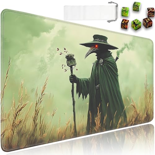 for MTG Game Playmat - 24 x 14 inches with Dices and Storage Bags, Non-Slip Base for TCG and Board Game Card Mats, Trading Card Games Mat, Plague Doctor Pattern Collectible Card Playmats - color: Jv-playmat-p7-1-h211