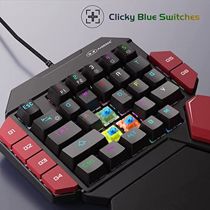 MageGee One Handed Professional Gaming Keyboard, RGB Backlit 35 Keys Mini Wired Mechanical Keyboard with Blue Switch for PC Gamer, Support 6 Macro Keys - Black/Red - color: Black/Blue Switch
