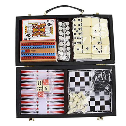 The Dreidel Company Board Games, Chess, Backgammon, Cards, Checkers, Dominoes, Cribbage, 6-in-1 Travel Case, 11" Inch