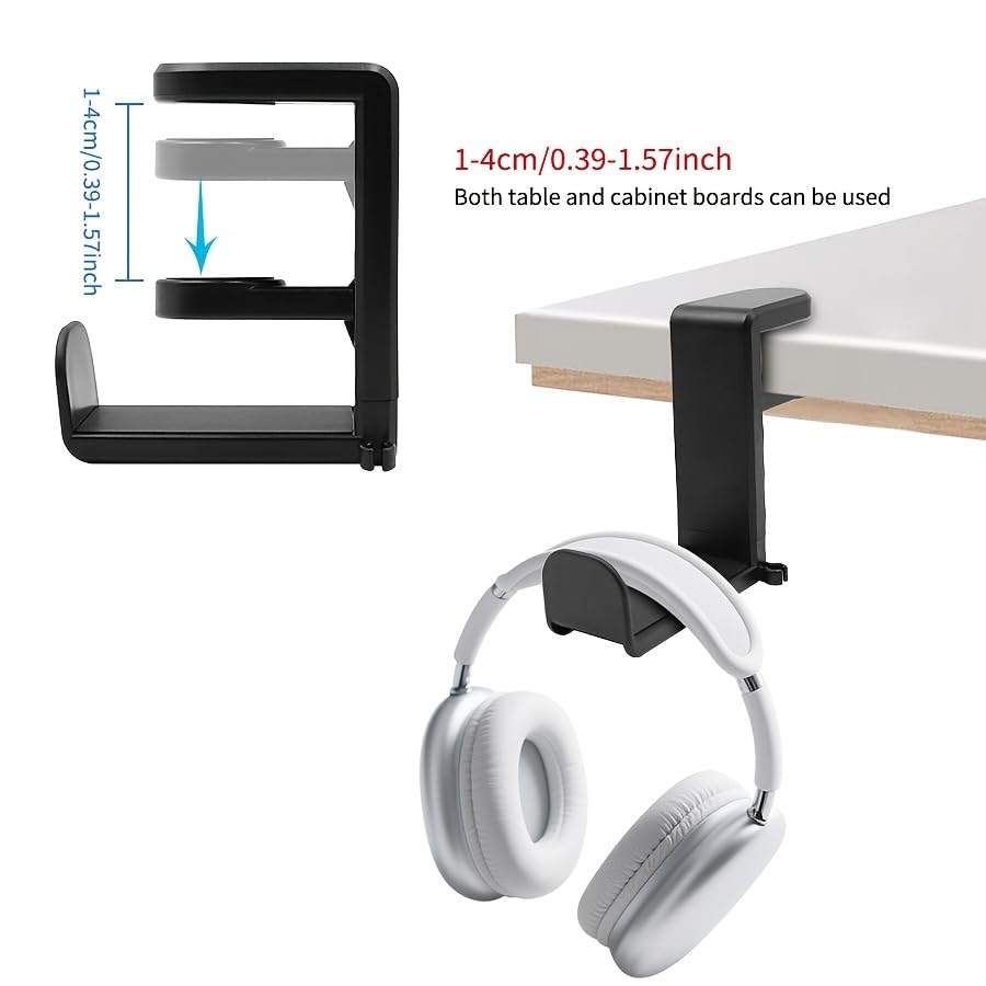 No Drill Under Desk Headphone Hanger, 360 Degree Rotatable Foldable Headset Stand Holder