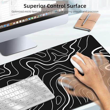 Magnetic Wireless Charging Mouse Pad, 31.5"x15.8" XXL Desk Mat | Gaming Mousepad, Ultra-Smooth Surface, Non-Slip Rubber Base, Waterproof Computer Keyboard Pad, Black and Topographic Line - color: Black and Topographic Line - 31.5"x15.7"