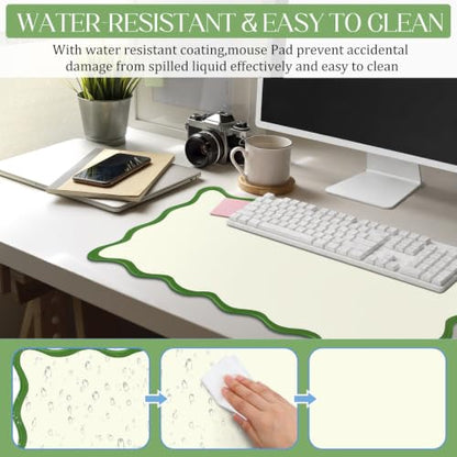 Hahafelt Scalloped Desk Mat Large Desk Pad Cute Coquette Table Mat Back to School Preppy Table Make up Pad Nonslip Graduation Gift with Stitching Waterproof Gaming(Green,23.6 x 13.8 Inches) - color: Green, size: 23.6L x 13.8W inches