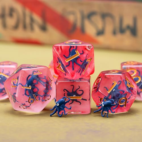 DND Dice Set, Octopus Resin Polyhedral Dice for Dungeons and Dragons, RPG, MTG D&D 7-DIE (D4, D6, D8, D10, D12, D20, D%) for Ages 15 and Up - color: Octopus