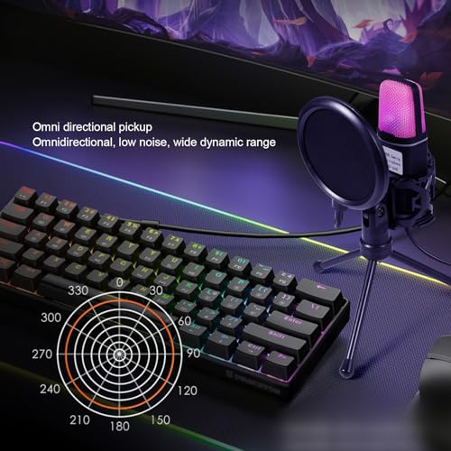 Asixxsix Gaming USB Microphone, Noise Cancellation Condenser Mic with RGB Light & Tripod Stand, Desktop Wired Gaming Microphone for Podcasts Videos, Streaming, PC, Computer
