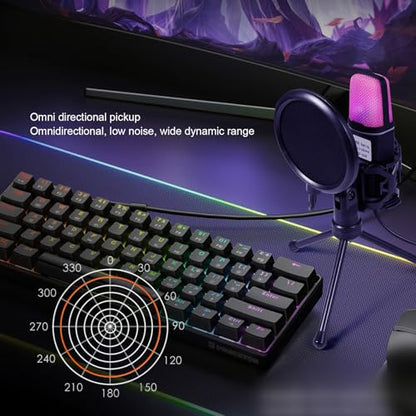 Asixxsix Gaming USB Microphone, Noise Cancellation Condenser Mic with RGB Light & Tripod Stand, Desktop Wired Gaming Microphone for Podcasts Videos, Streaming, PC, Computer