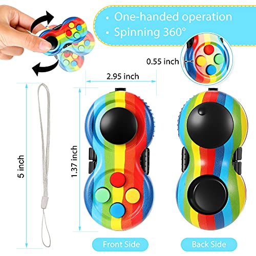 Skylety 2 Pcs Fidget Toys for Adults Controller Fidget Pad Stress Relief Cube Clicker Game Controller Sensory Educational Toy for ADHD Autism Relief Stress Anxiety(Rainbow and Stripe Style) - style: Rainbow and Stripe Style