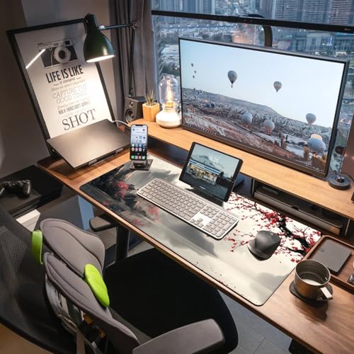 Extended Gaming Mouse Pad, Large Mouse Mat 3 mm Nature Rubber Base Mousepad with Stitched Edges, Non-Slip Desk Mat for Office Home Great Gift 31.5x11.8 Inch (Japanese Watercolor) - color: Japanese Watercolor
