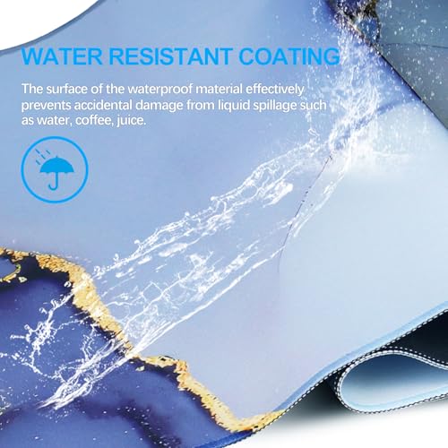 Gaming Mouse Pad, Large Pad with Non-Slip Rubber Base, Waterproof Mousepad with Stitched Edges, XXL Computer Long Keyboard Mouse Mat for Gamer, Office & Home, 31.5" x 15.7", Marble Blue - color: Marble Blue, size: 31.5 inches x 15.7 inches